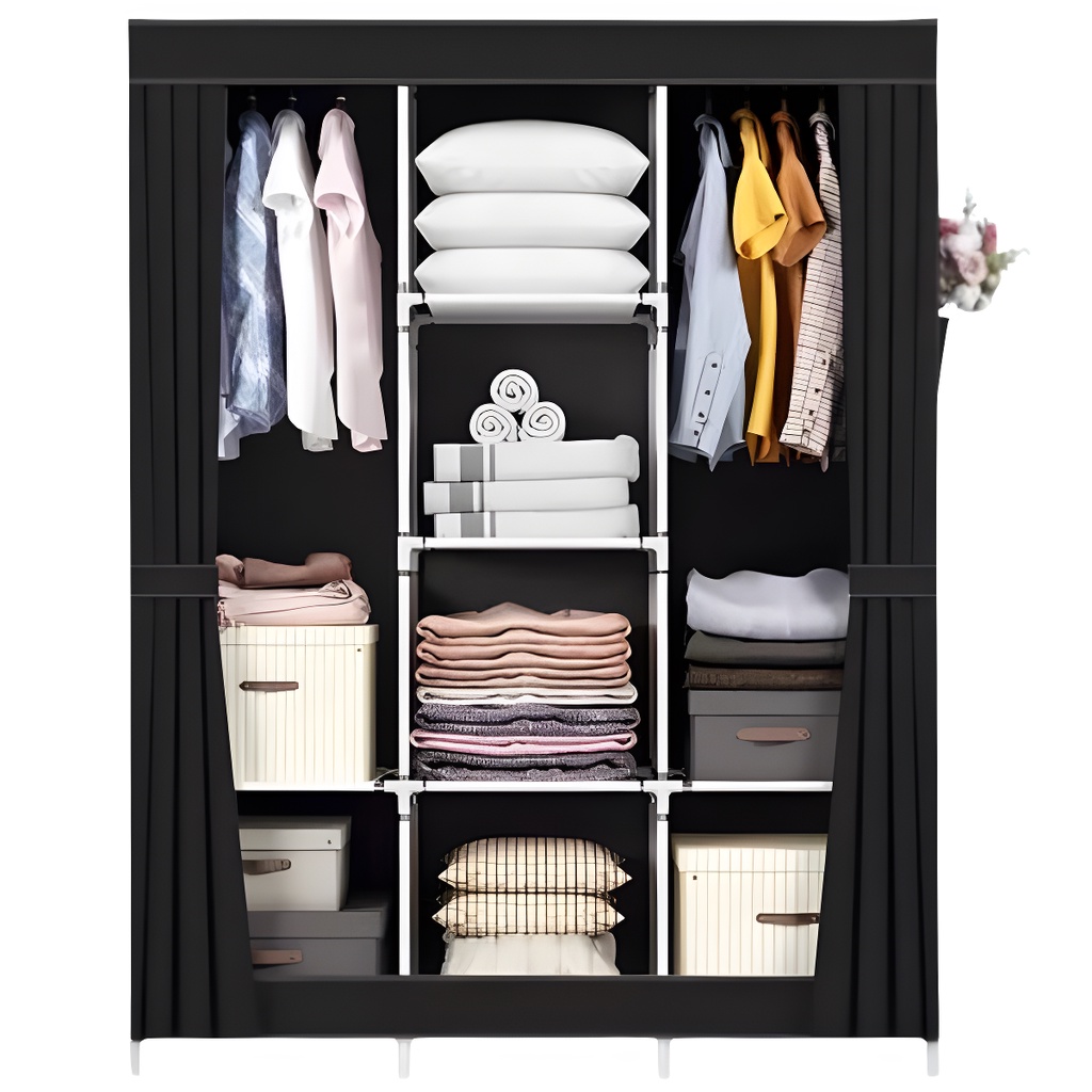 Guarda Roupa Dobrável 2 Portas Armário Para Organizar Roupa (PRETO)