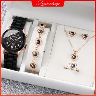 Relógio De Genebra Faixa De Silicone Casual Pulseira De Quartzo Conjunto De Jóias