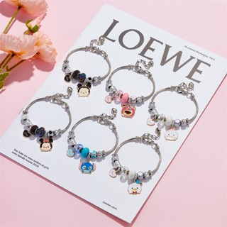 【 CHDM 】 Cartoon Mickey Minnie Beads Pulseiras De Cobra De Aço Inoxidável