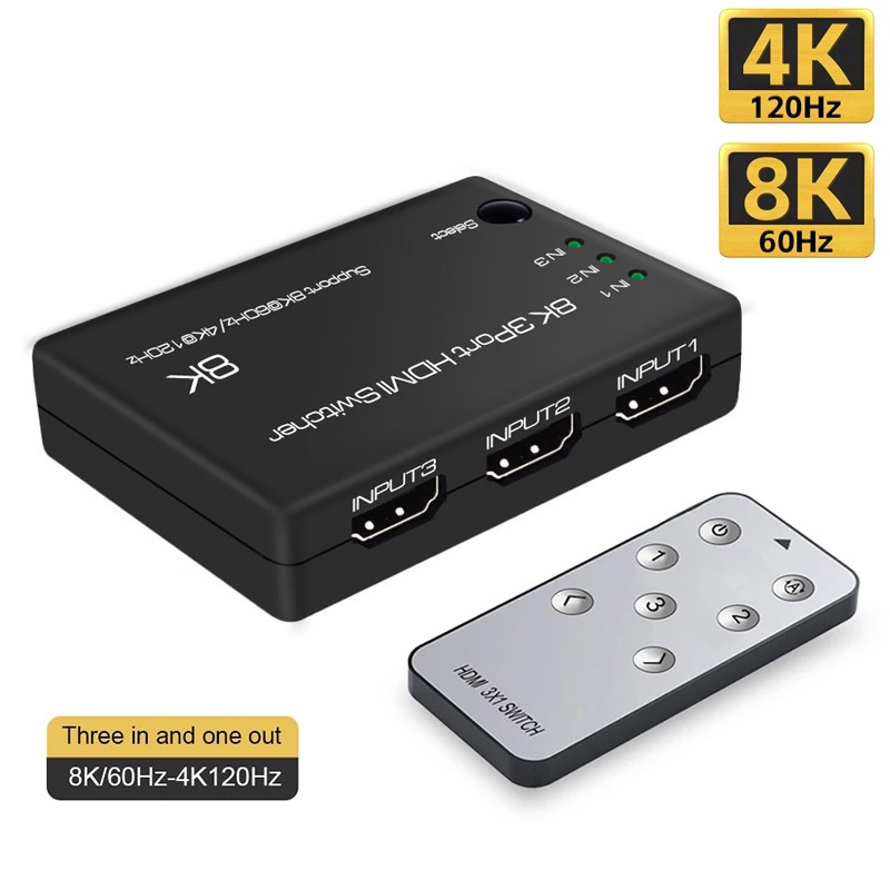 8K 60Hz HDMI 2.1 Interruptor 3x1 4K 120Hz 2 3 Em 1 Saída Seletor Caixa 3D HDR10 HDCP2.3 Para Xbox PS4 PS5 Notebook PC TV