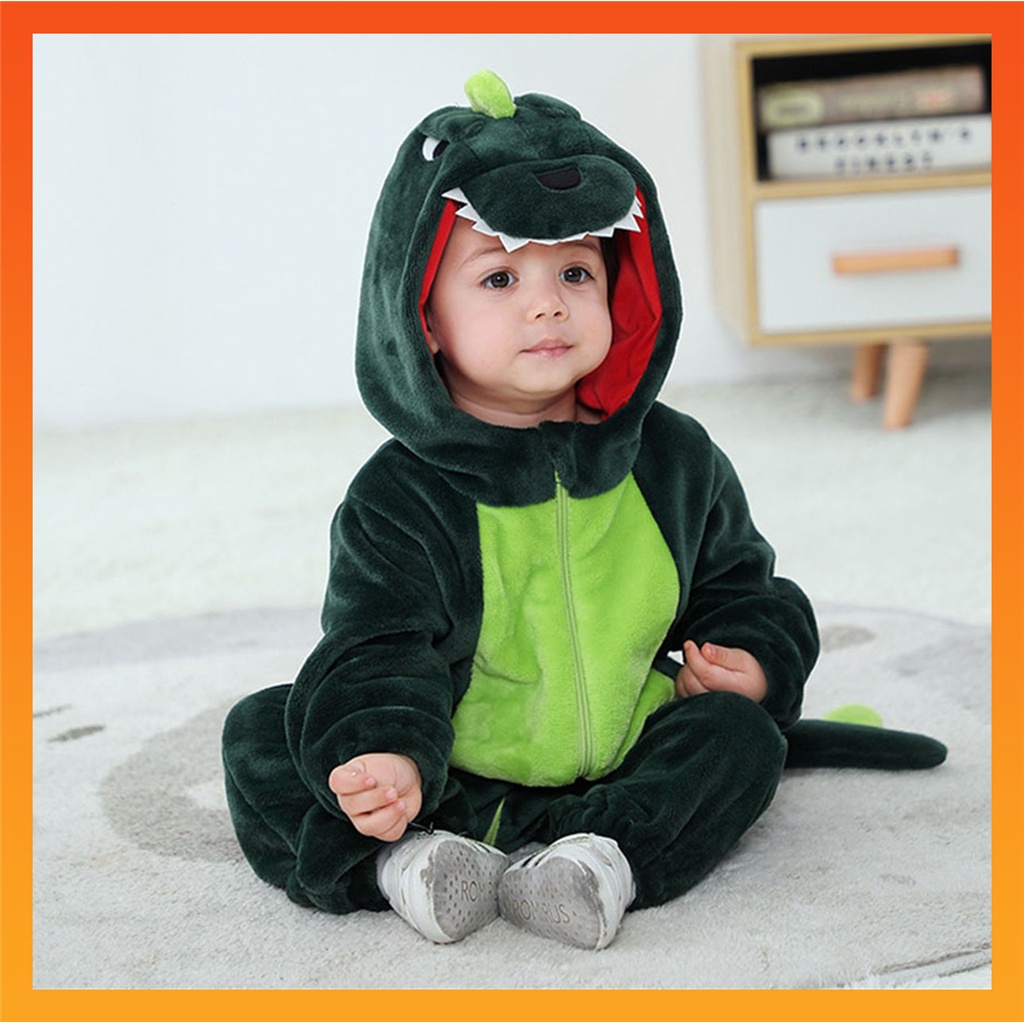 2024 Baby Kigurumi Dinossauro Verde Cartoon Romper Recém-Nascido Infantil Menino Jumpsuit ...