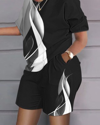 2024 Summer Short Sleeve Tops E Shorts 2 Sets De Verão Conjuntos De Dois De Impressão Casual Soltos Para Mulheres