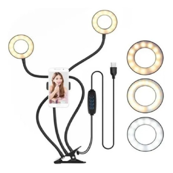 Ring Light de Mesa 3 em 1 Suporte Microfone, celular