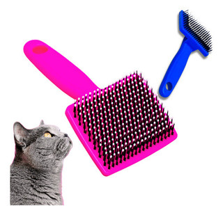 Escova Rasqueadeira Plana Tira Pelos Cães E Gatos ROSA