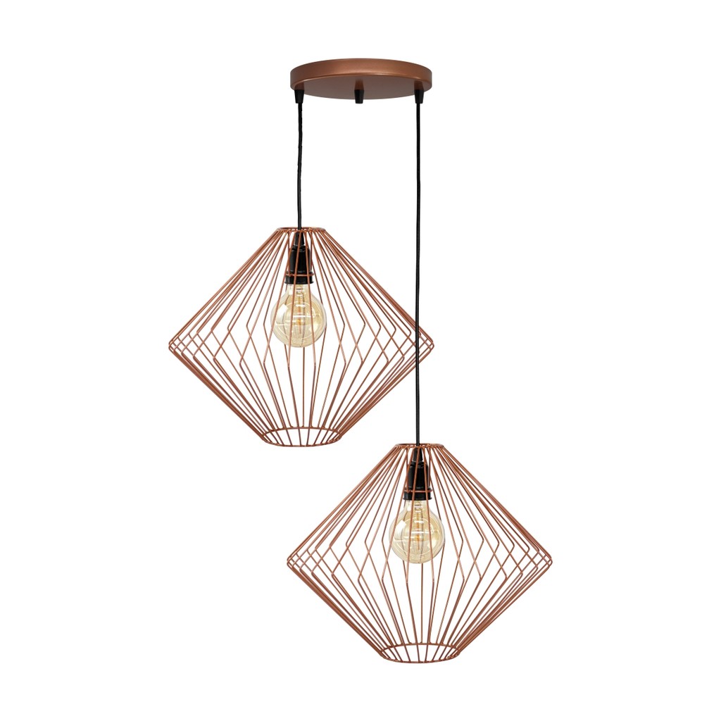 Pendente Rubi Duplo Aramado Cobre: Design Moderno com Canopla Dupla