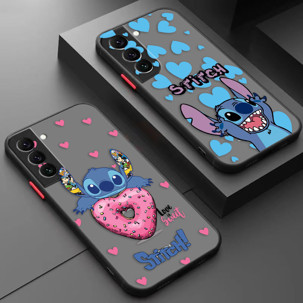 Desenho Animado Fofo S-Stitch Love Heart Matte Estojo Para Celular Samsung Galaxy S23 S23FE S22 S21 S30 S21FE S21FE S20 S11 S20FE S11E S10 S10LITE S10E S10E S9 S8 ULTRA PLUS 5G