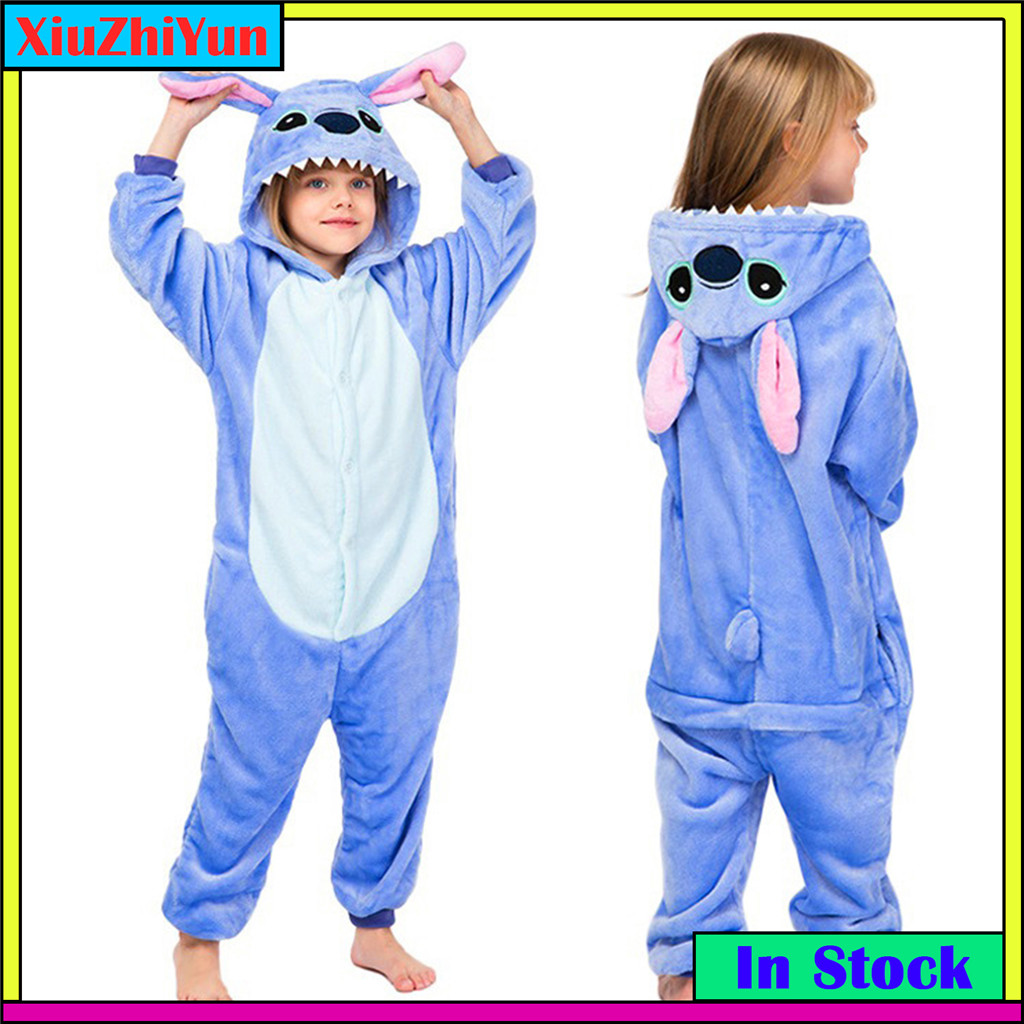 Kigurumi Blue Stitch Dinosaur Onesies Kids Jumpsuit Meninas Pijamas Fantasias