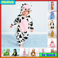Baby Kigurumi Vaca Pontos De Tigre Cartoon Romper Infantil Kids Macacão Para Meninas Cosplay Fantasias De Pijamas