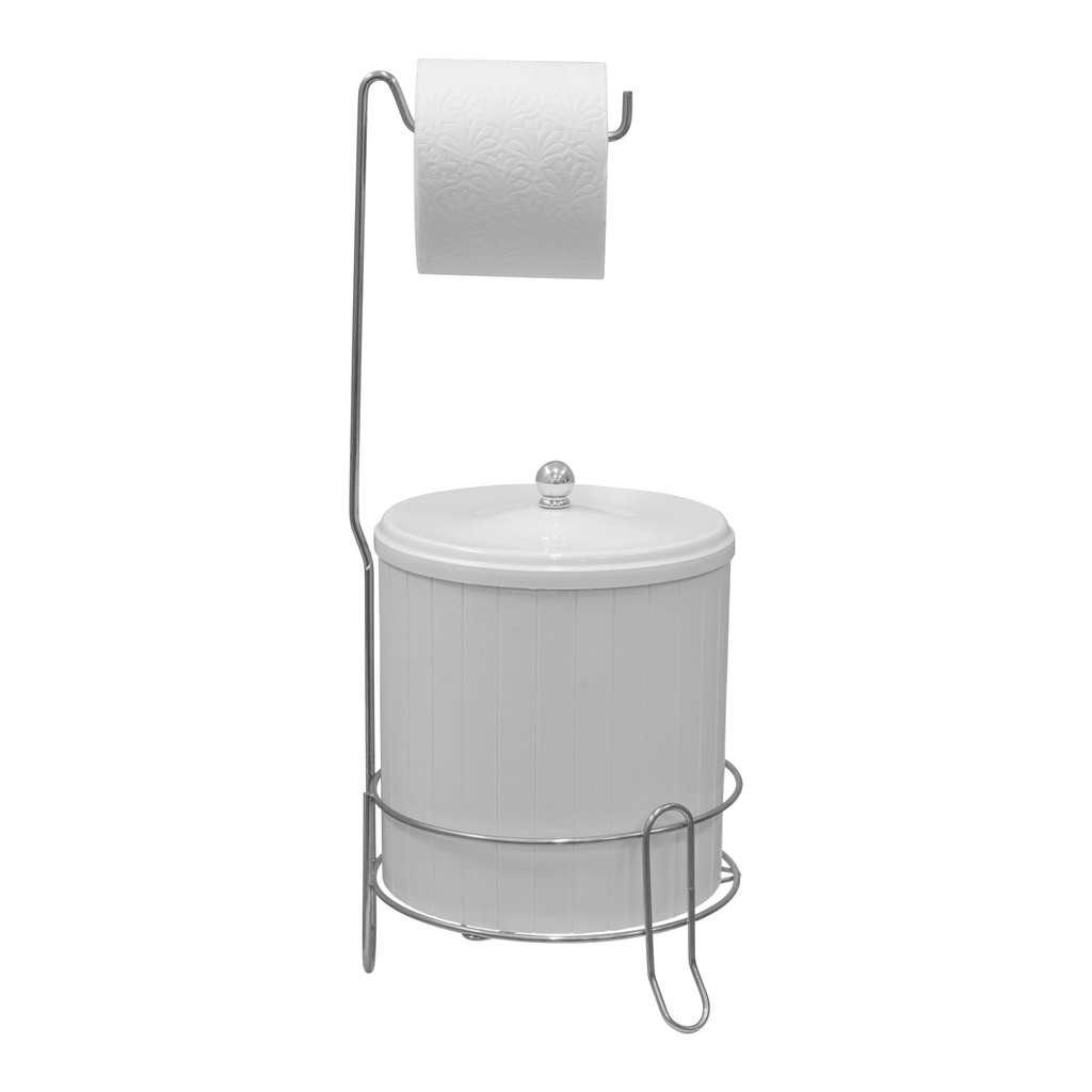 Suporte para Lixeira e Papel Higiênico cromado com cesto de lixo.