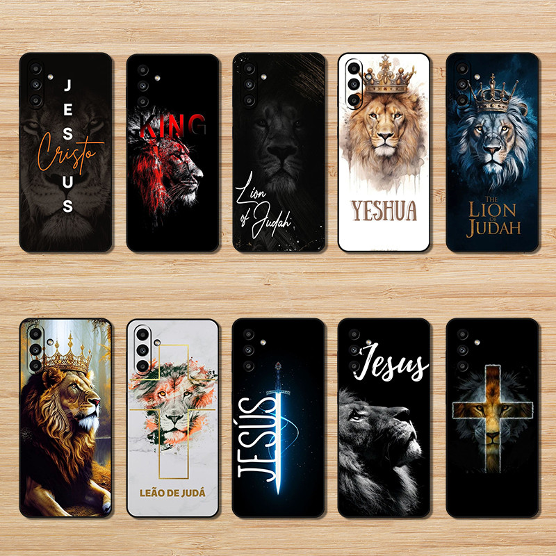 Capa De Telefone Preta Macia Para Samsung A55 A35 M35 M55 M15 A16 S24 FE Plus Ultra TG58 Judah Leão Protetora Anti-Queda