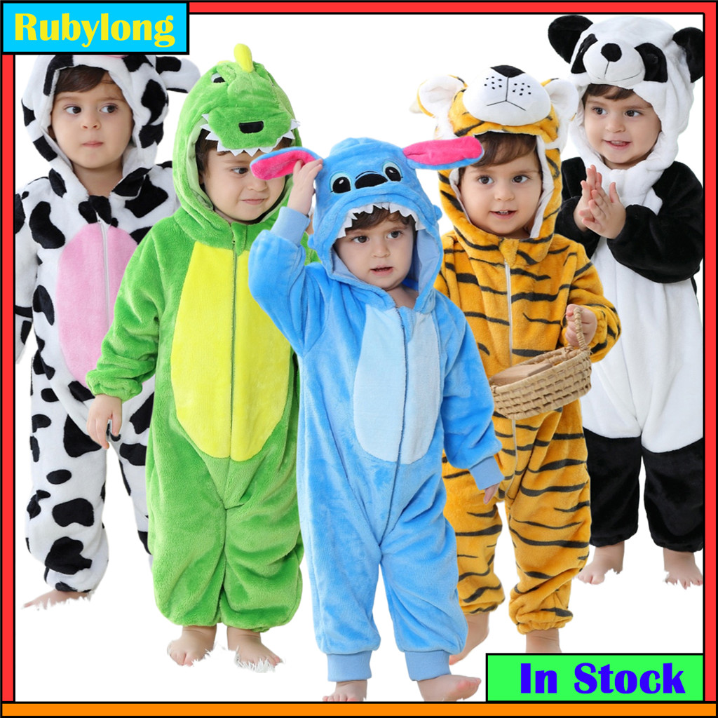 Bebê Kigurumi Ponto Dinossauro Panda Vaca Dos Desenhos Animados Macacão Infantil Crianças Animal Roupas Da Criança Bodys