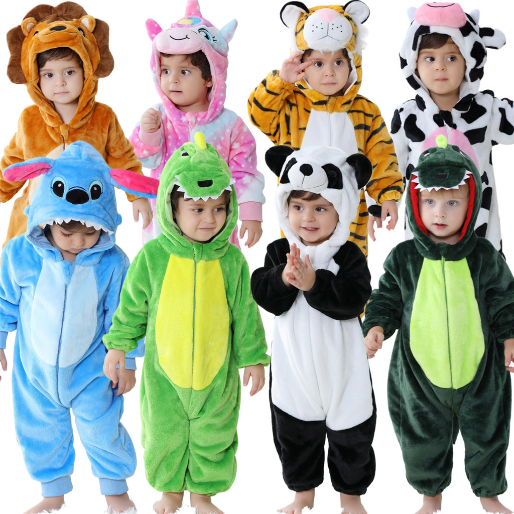 Bebê Kigurumi Dinossauro Panda Ponto Dos Desenhos Animados Macacão Recém-Nascido Infantil Crianças Animal Meninas Menino