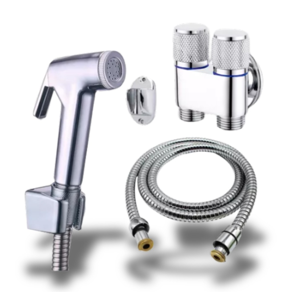 Ducha Higiênica Com Registro Duplo Saída De Água Cromado Aço Inox Flexível
