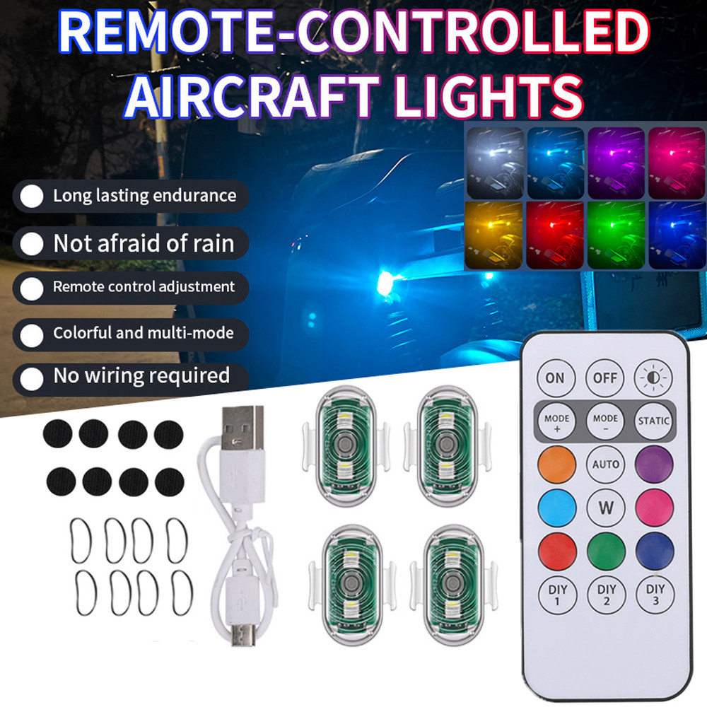 Motocicleta Controle Remoto Sem Fio RGB Luz Estroboscópica LED Para Scooter Anti-Colisão Aeronave Helicóptero De Avião Indicador Flash De Lâmpada De Alerta À Prova D'água