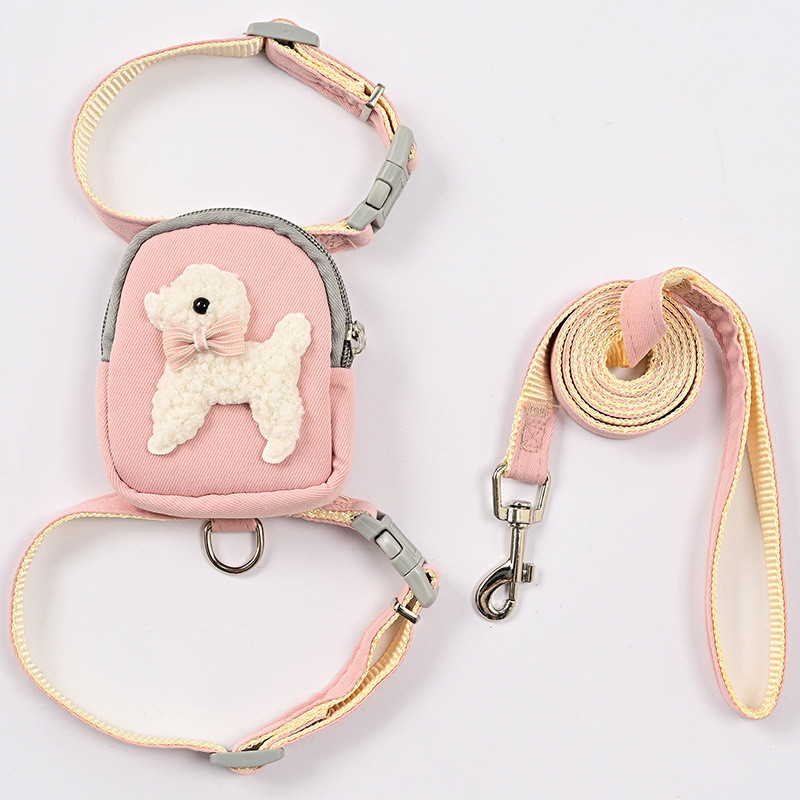 Moda Cão De Estimação Arnes Colete Bonito Animal Impressão Filhote De Cachorro Arnês Com Saco Gato Mochila Trela Conjunt