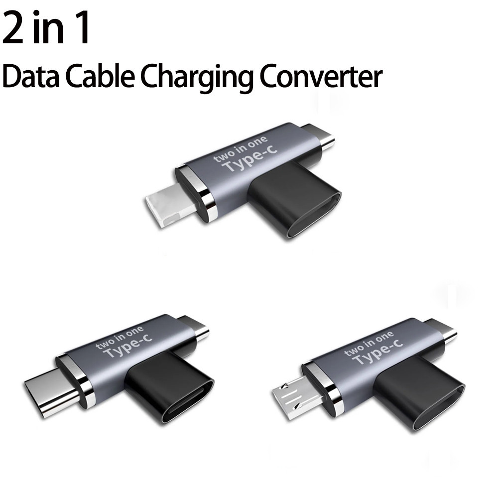 1 Peça 3A 5V 2 Em 1 Adaptador Divisor USB Tipo C Fêmea Para Micro/8 Pinos Macho Conversor-Duplo 3.1 Conector De Carregad