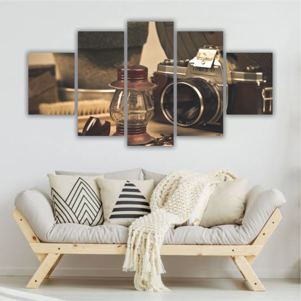 Quadros Decorativos MDF Câmera Antiga Fotografia 115X60cm
