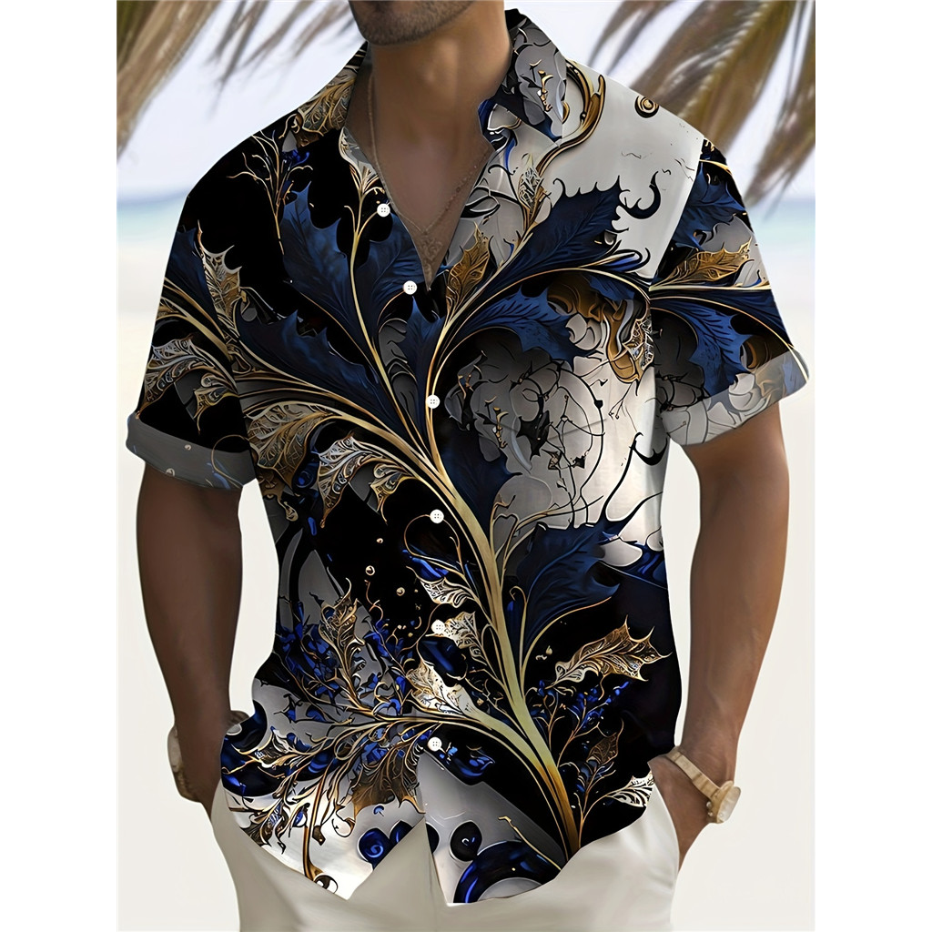 Camisa Masculina vintage Com Estampa floral De Poliéster Respirável