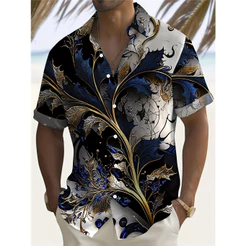 Camisa Masculina vintage Com Estampa floral De Poliéster Respirável