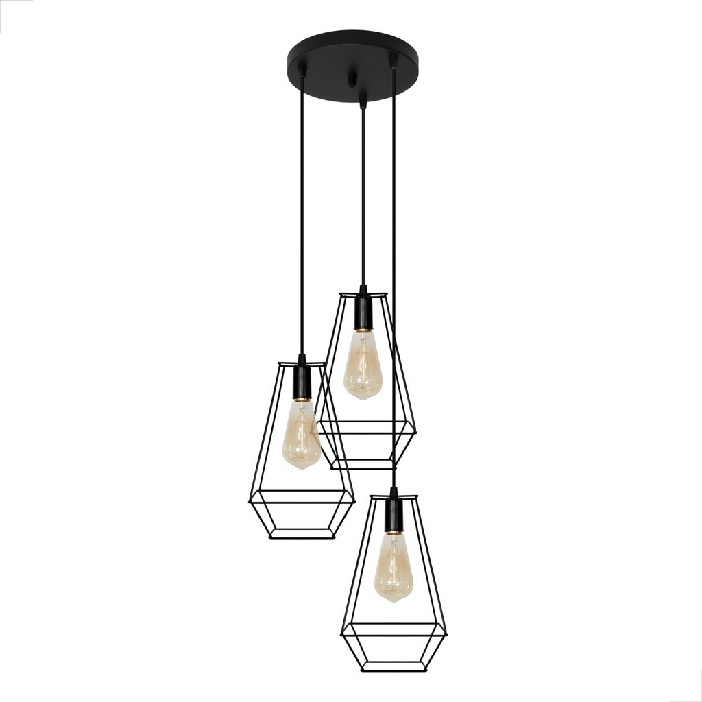 Lustre Pendente Aramado Triplo Canopla Redonda Preto