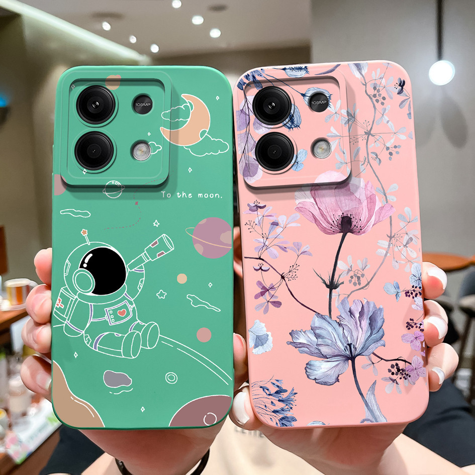 Capa De Celular Para Redmi Note 13 Pro + 4G 5G Quadrada Líquida Silicone Protetor Fofo Astronauta Traseira RedmiNote13Pro + Amortecedora