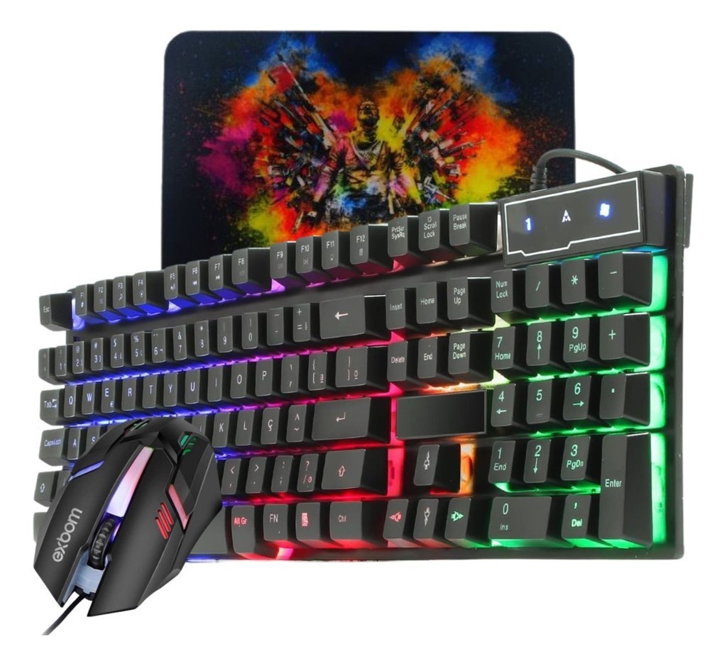 Kit Teclado e Mouse Gamer RGB Semi Mecanico Led Multimidia