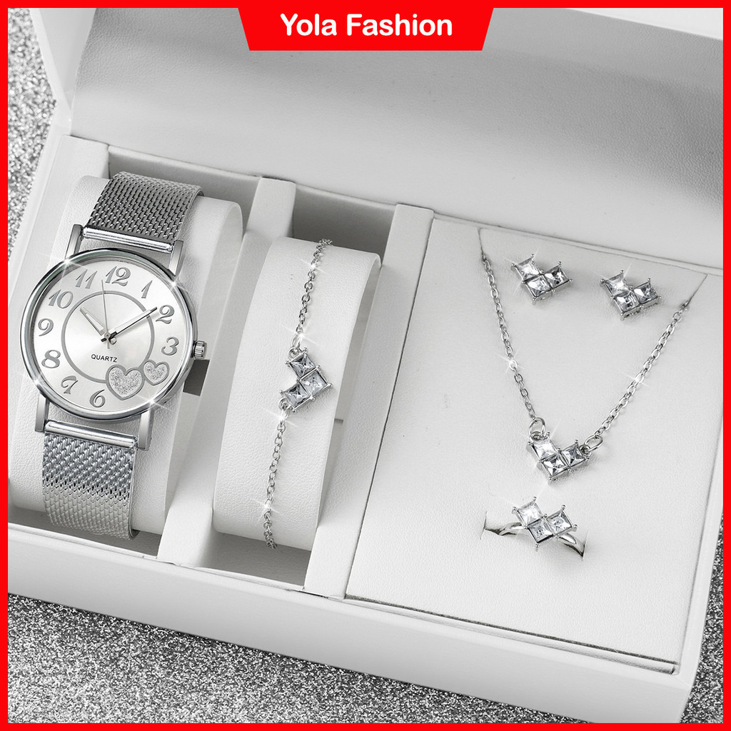 Yola Women Conjunto De Relógios Jóias Elegante Rhinestone Colar De Diamantes Brincos Para Meninas Esposas Presente