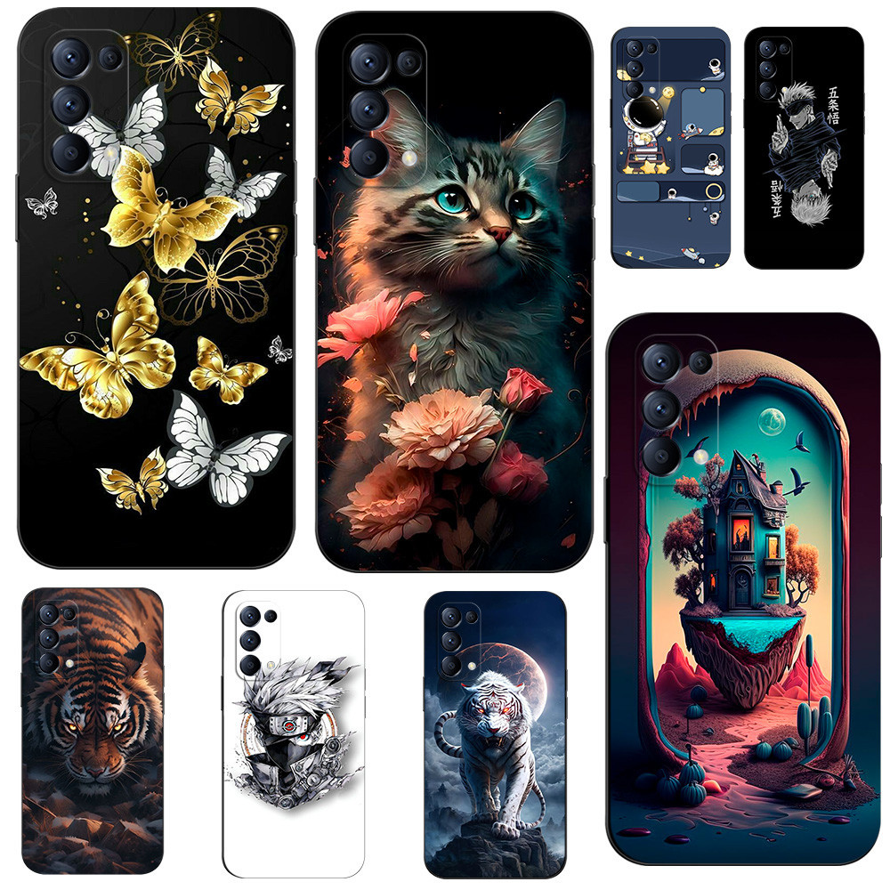 Capa Protetora Para OPPO RENO 6 PRO 5G snapdragon 870 Versão Telefone De Costas Silicone Macio Preto Tpu Moda Pintura A Óleo cartoon Leopardo