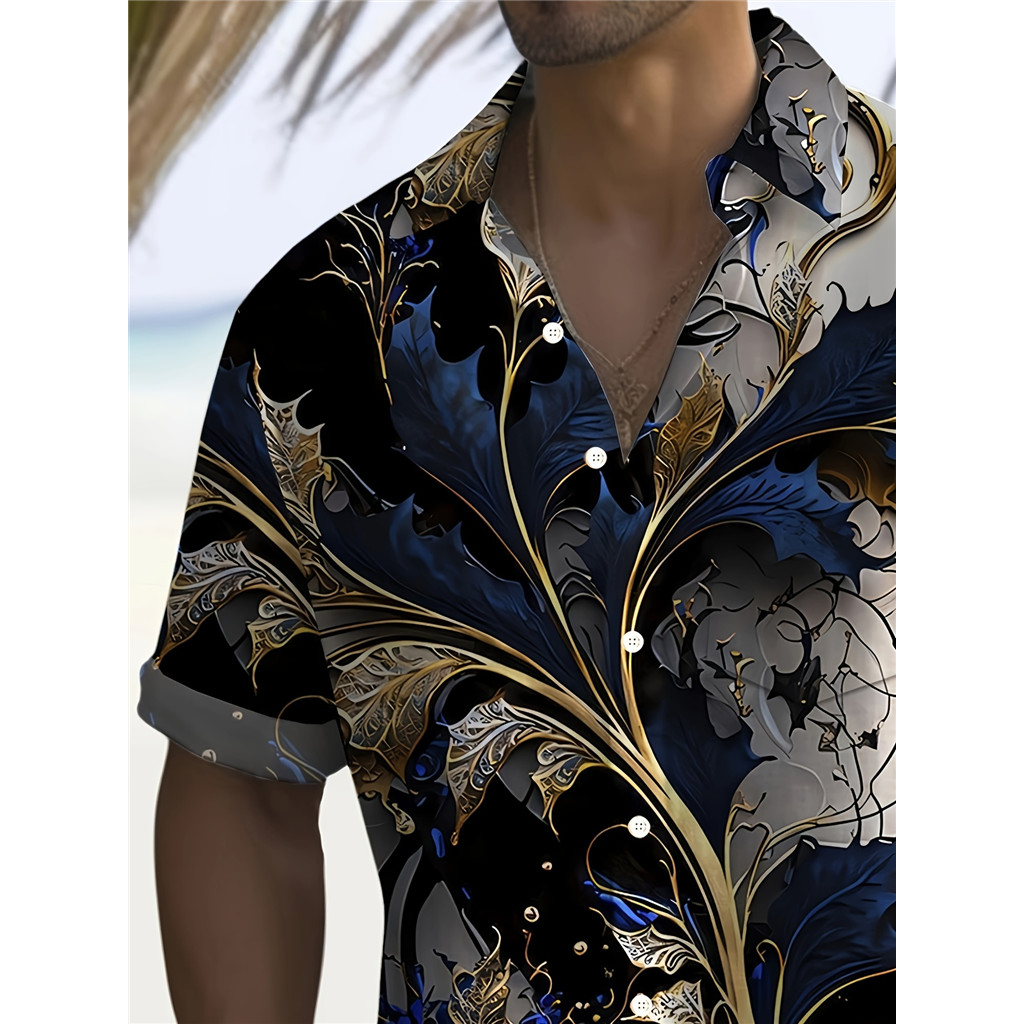 Camisa Masculina vintage Com Estampa floral De Poliéster Respirável — imagem 2 de 2