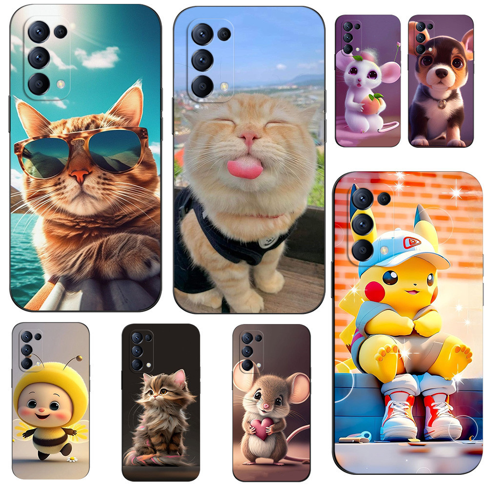 Capa Protetora Para OPPO RENO 6 PRO 5G snapdragon 870 Versão Telefone Traseiro Silicone Macio Preto Tpu Cute little animal cat dog fox Coelho