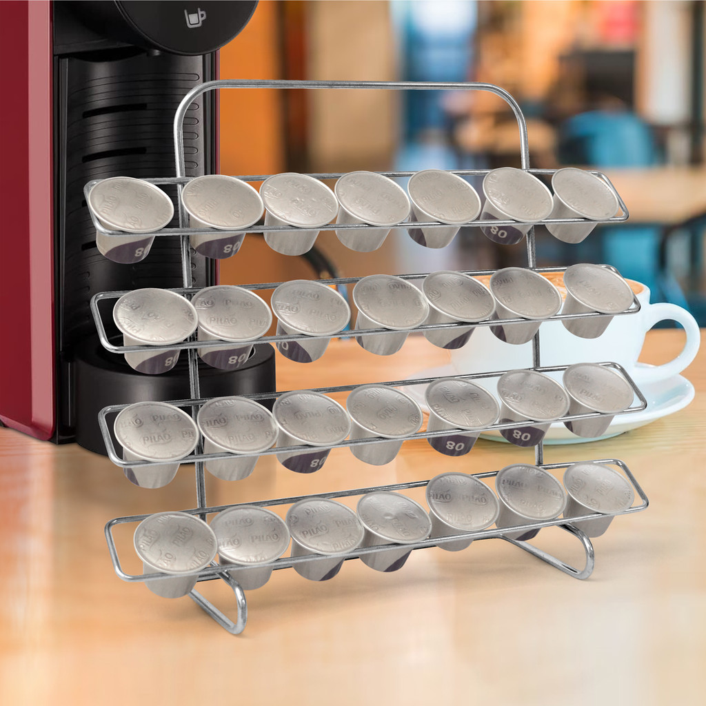 Suporte Porta Cápsulas de Café da Marca Nespresso - Cafeteira Café Nespresso, em Aço Cromado - Elegância e Organização para o Cantinho do Café