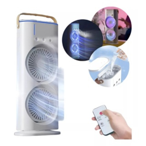 Mini Climatizador Ventilador Duplo GiratOrio Com Rgb Portatil