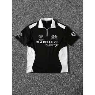 Camisa Polo masculina Manfinity EMRG com costura de cor sólida e zíper frontal com estampa...