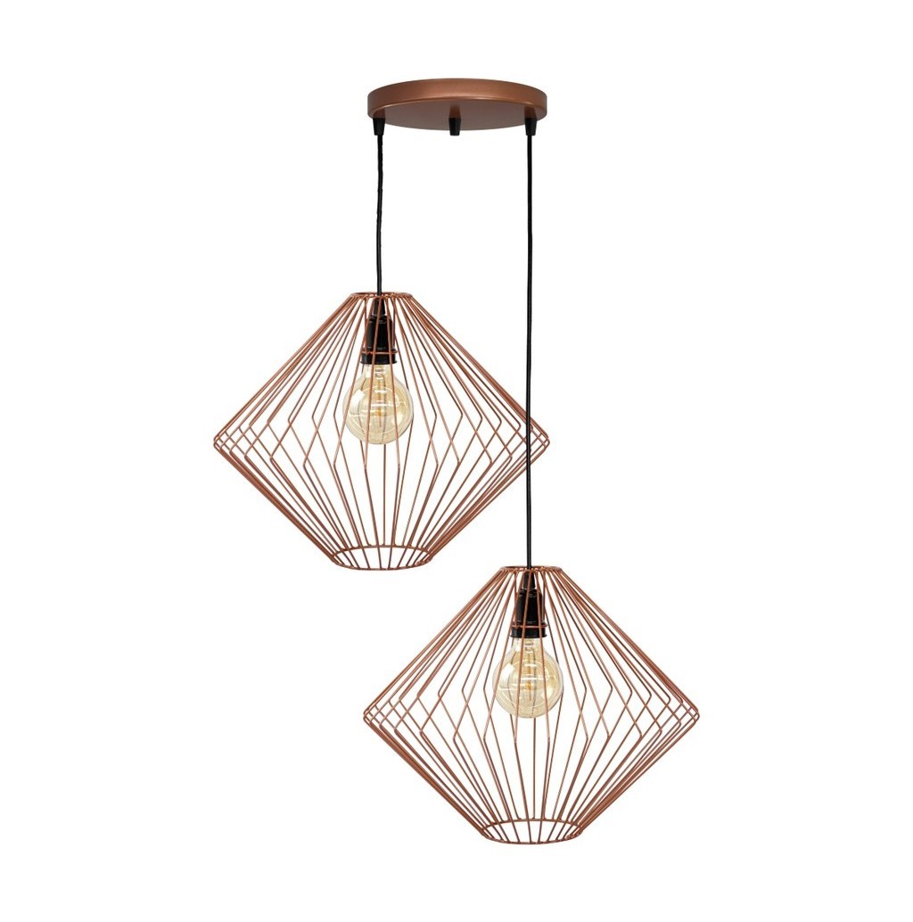 Lustre de teto Pendente Aramado Rubi Duplo Cobre Canopla Dupla