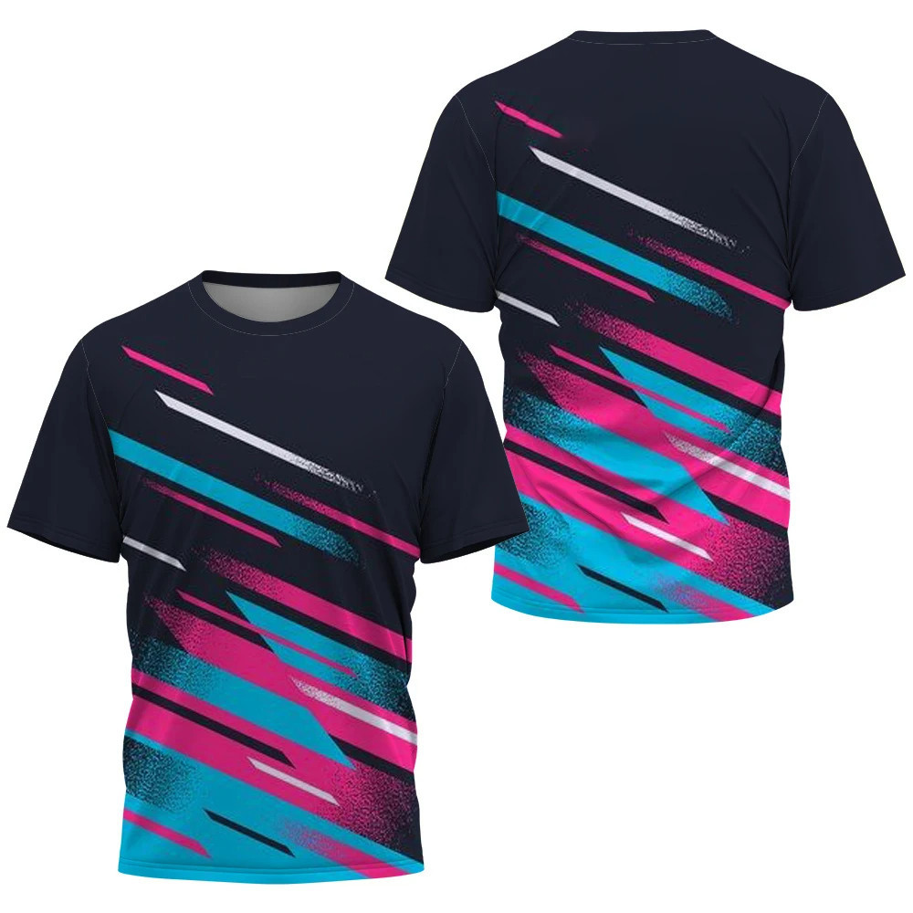 Camiseta Esportiva De Moda Gradiente De Listras Estampadas Para Homens Badminton Tênis De Mesa Treinamento Vestuário De Verão Camisetas Esportivas Casuais De Pescoço O