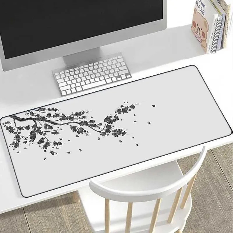 Mouse Pad Para Jogos Estilo Japonês , Rosa , Sakura , Preto , Branco , XXL , Grande Tapete De Mesa , Arte Tori