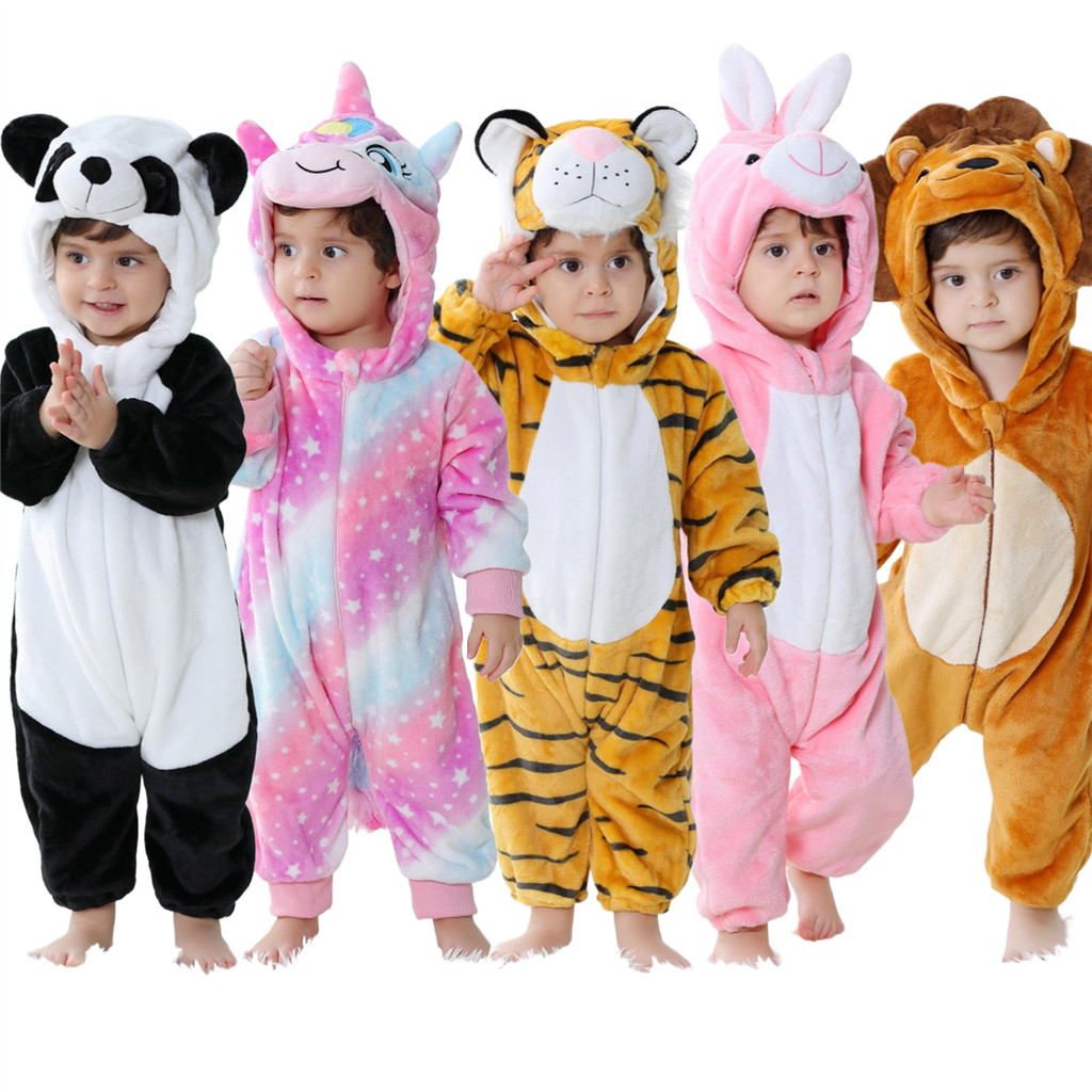 Bebê Kigurumi Tigre Panda Unicórnio Coelho Dos Desenhos Animados Macacão Infantil Crianças Animais Macacões Meninas Meni
