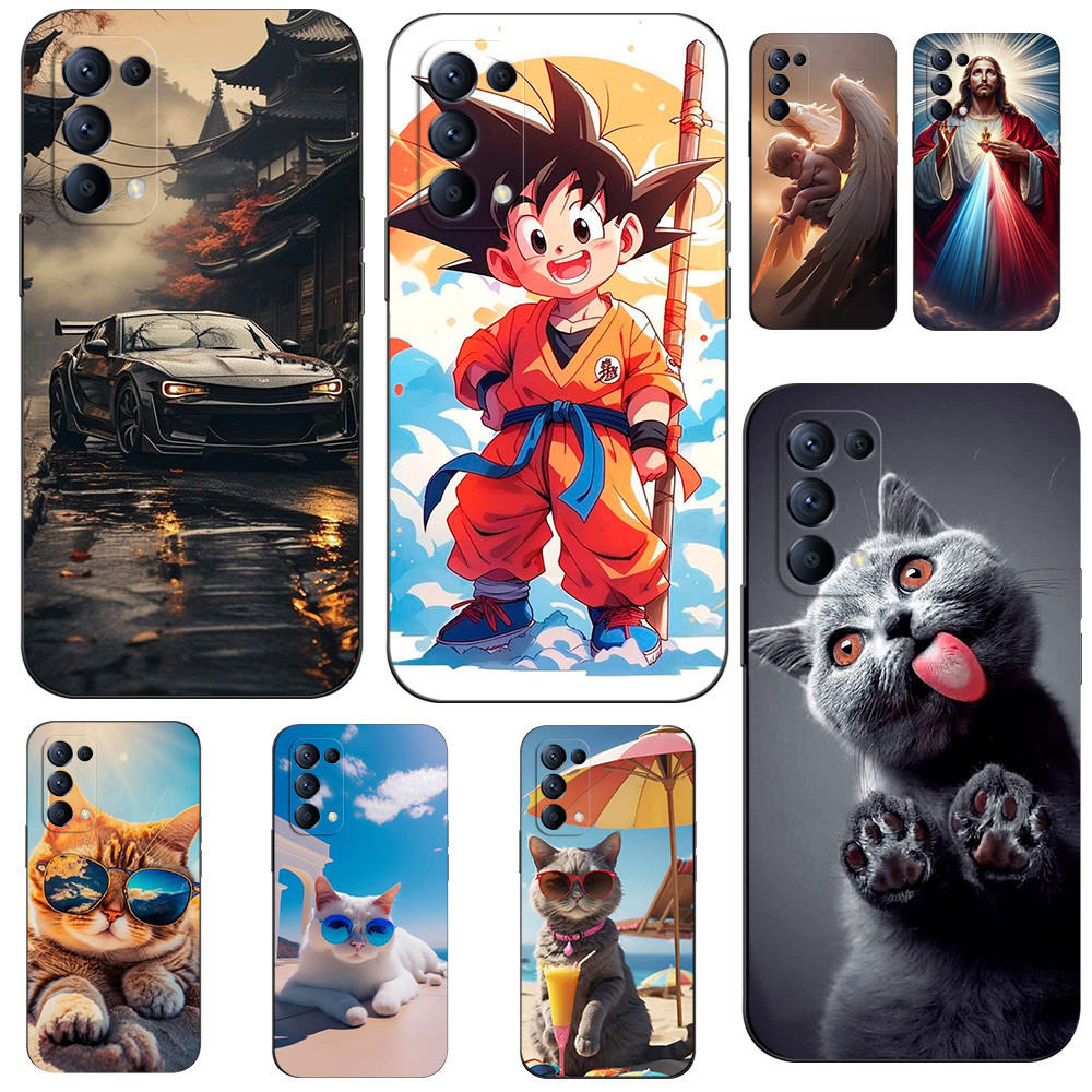 Estojo Para OPPO RENO 6 PRO 5G snapdragon 870 Versão Telefone Traseiro Capa Protetora Silicone Macio Preto Tpu Anjo Gato Jesus anime Carro