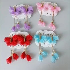 2PCS Nova Moda Fofa Pérola Petal Borboleta Garotas Grampos De Cabelo Kids Hair Accessories