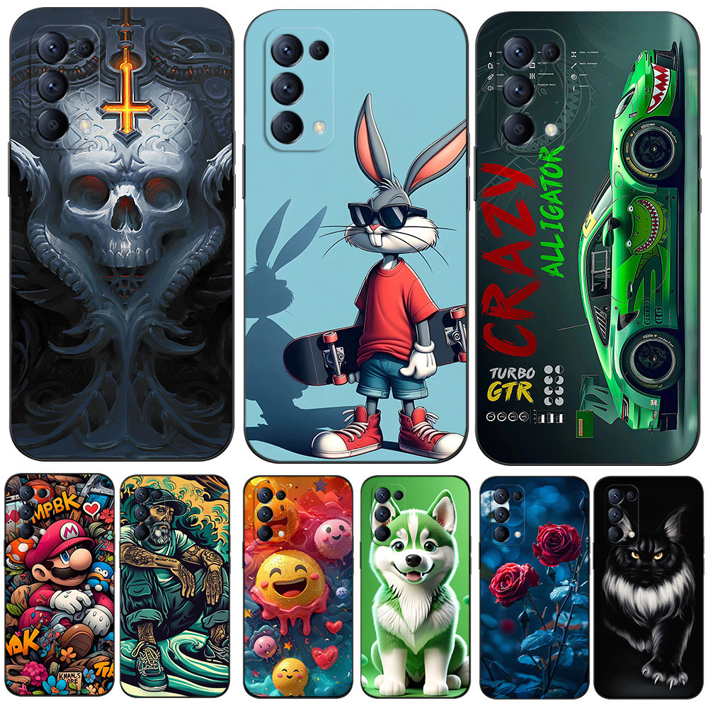 Capa Protetora Para OPPO RENO 6 PRO 5G snapdragon 870 Versão Telefone Traseiro Silicone Macio Preto Tpu Skull Carro Esportivo Coelho Rosa