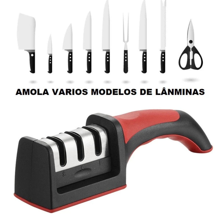 Amolador Faca Afiador Profissional com cabo 3 EM 1