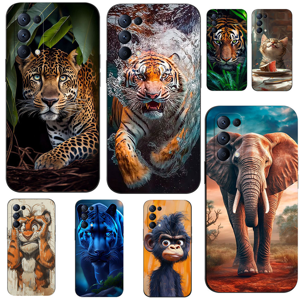 Capa Protetora Para OPPO RENO 6 PRO 5G snapdragon 870 Versão Telefone Traseiro Silicone Macio Preto Tpu Fierce Engraçado Animais Tigre Leopardo Cão Gato Elefante O Cavalo