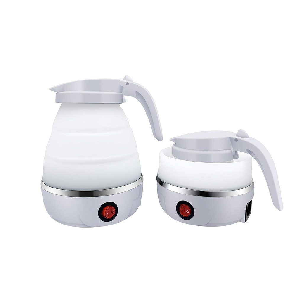 Chaleira Eletrica Dobravel Jarra Bule Silicone 600W 110v 600ml Portatil Cor:Branco