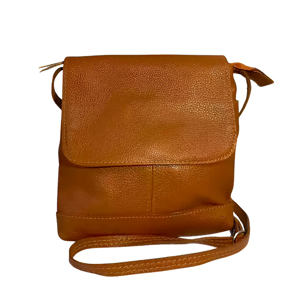 Bolsa de Ombro em Couro Legítimo Modelo Jô, Cor Caramelo