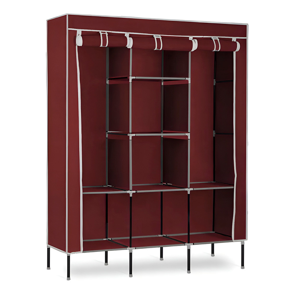 Roupeiro Compacto Desmontável 8 Nichos 3 divisórias Vermelho