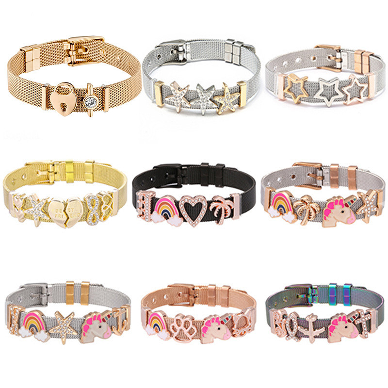 Pulseira de aço inoxidável mão malha masculino feminino pulseira DIY acessórios masculino feminino pulseira de férias presente