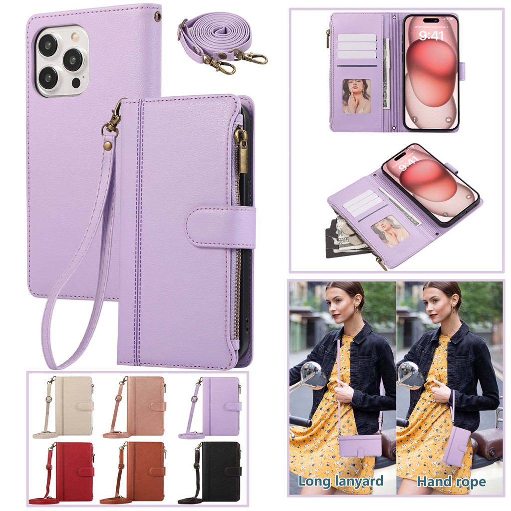 Capa Carteira Com Zíper Para Samsung Galaxy A08 A07 A06 A18 A17 A16 A15 A14 A27 A57 A37 A56 A36 A26 A54 A55 Flip De Cour