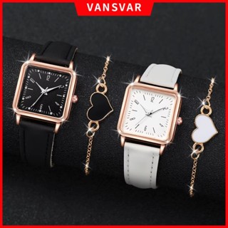 2 Pçs/Set Moda Quadrado Relógio Feminino Pulseira De Couro Relógios De Quartzo Conjunto De Coração em Oferta na Shopee