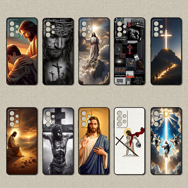 Moda Macio Preto Caso De Telefone Para Samsung Galaxy A52 A52S A23 5G A13 4G A33 A53 A72 A73 A32 Jesus Capa em Oferta na Shopee
