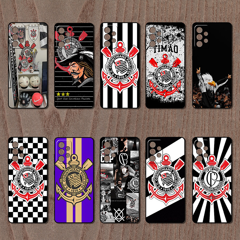 Moda Macio Preto Caso De Telefone Para Samsung Galaxy A52 A52S A23 5G A13 4G A33 A53 A72 A73 A32 Esporte Clube corinthians paulista Capa